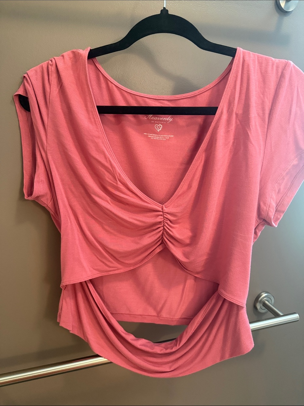 Victoria's Secret Pink Ruched V-Neck Short Sleeve Crop Top